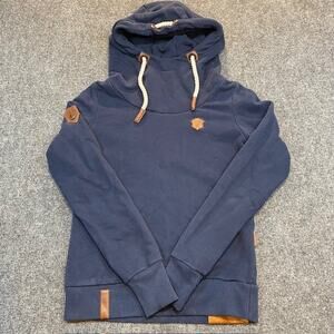 Naketano Brave New World Navy Blue Pullover Hoodie Sweatshirt Logo Women Small